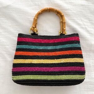 Croft & Barrow multi-colored woven straw handbag w/ bamboo handles